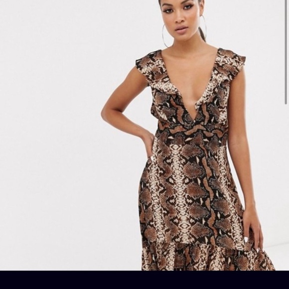 River Island Dresses & Skirts - ASOS River Island Dress Snake Print Ruffles Midi Length 8 Apron Open Side